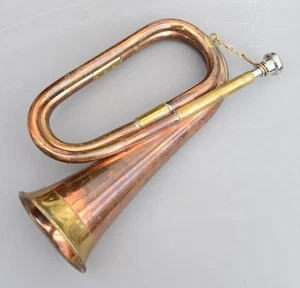 Cuerno de cobre y latón vintage caza cuerno musical 12 pulgadas militar británico - Imagen 1 de 6