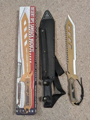 USMC Marines Machete Desert Ops Sawback w/ Sheath UC3231 Terrific United Cutlery - Image 1 of 4