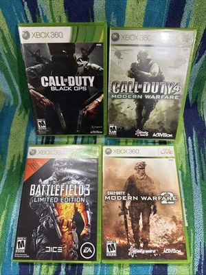 Xbox 360 Games Shooter Lot Call of Duty 2, 4 & Black ops & Battlefield 3 - Image 1 of 4
