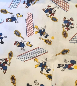 Vntg Fabric Walt Disney Minnie Mickey Daisy Duck Tennis Poplin 2.3yx44" Cotton - Picture 1 of 7