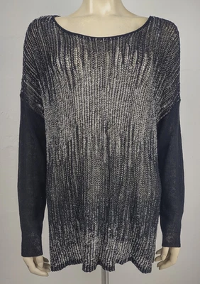 Suéter túnica Eileen Fisher negro blanco jaspeado tejido abierto mezcla lana transparente XL Foto 1 de 4