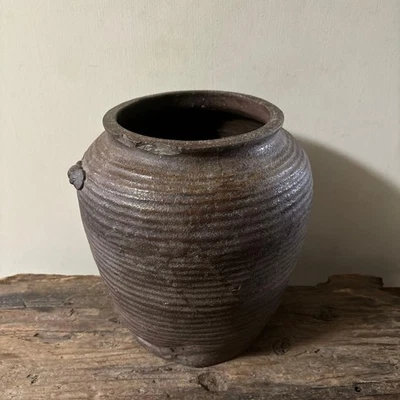 Pottery Jar 19Th Century Antique Japanese Edo Tamba Handcrafted Vase Pot 11.8 in - Image 1 of 4