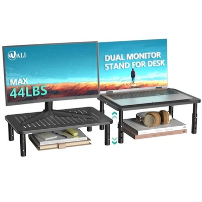 Dual Monitor Stand for Desk, Desk Monitor Riser 3 Height Adjustable, Laptop R... - Image 1 of 4