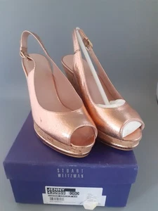 Nuevas Sandalias Stuart Weitzman Jenny Plataforma Cobre Crackle Reino Unido Talla 6 UE 39 EE. UU. 8 - Imagen 1 de 8