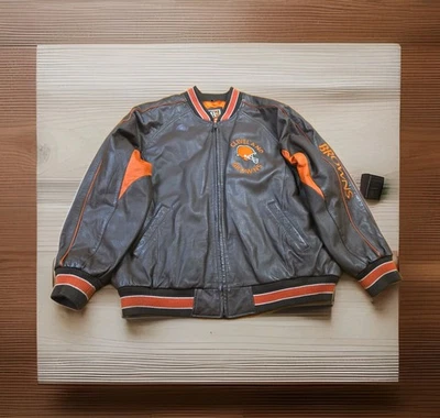 Chaqueta de cuero Carl Banks vintage de los Cleveland Browns para hombre 2XL XXL NFL fútbol americano años 90 Foto 1 de 4