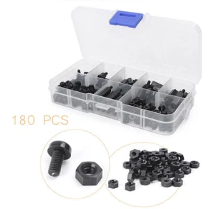 180PCS M3 Nylon PCB Standoff Spacer Hex Screw Nut Assortment Kit Box Sets Black - Picture 1 of 10