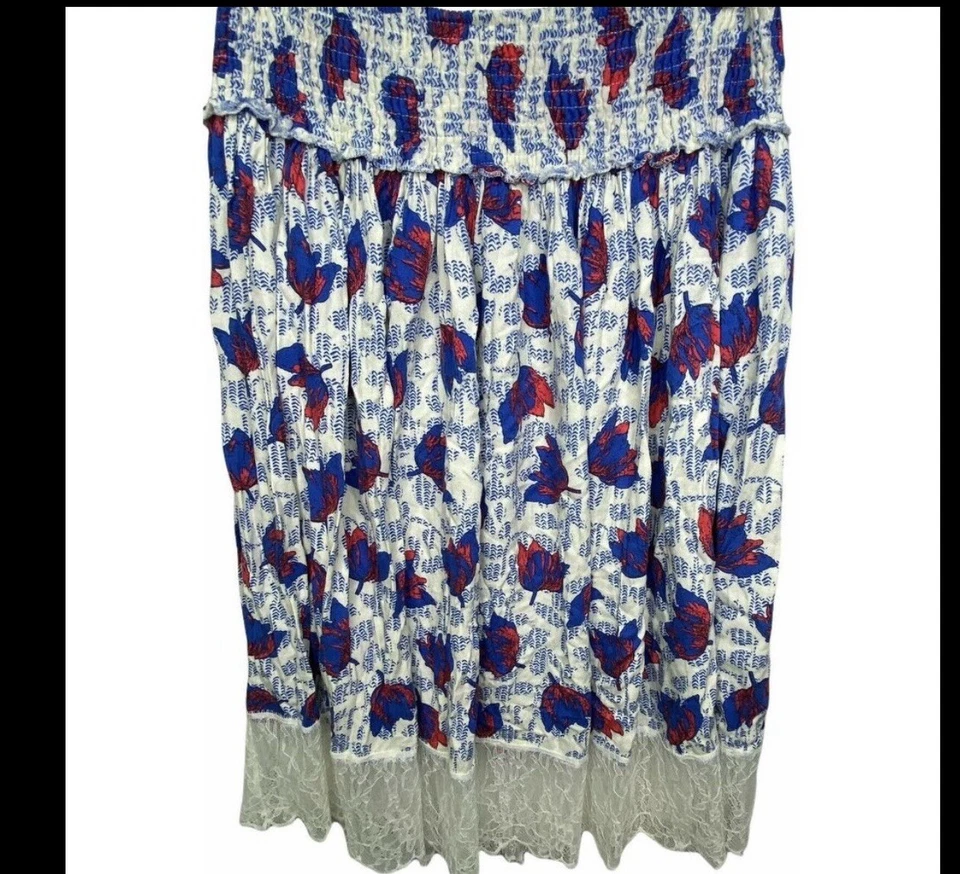 Hazel Mujer Boho Fluida Floral Falda M Blanco Azul Rojo Dobladillo de Encaje Foto 1 de 4