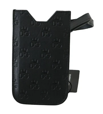 DOLCE & GABBANA Phone Case Cover Black Leather DG Embossed Strap 14cm x 7cm $300 - Image 1 of 4