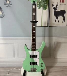 Surf green MI5 4 String Electric Bass Guitar Upside down string Pearl guard - Picture 1 of 9