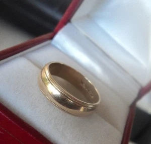 Super Ehering 9 kt Gelbgold gemustert um 1990 London - Größe L / M - Bild 1 von 5