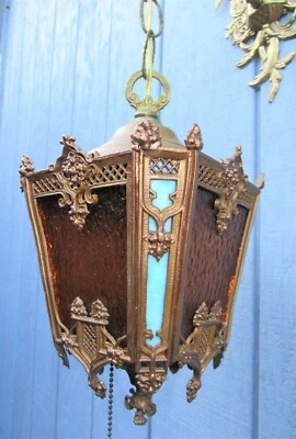 ARANDELA VINTAGE ERA ART DÉCO PAINEL DE VIDRO VITORIANO LATÃO DÉCADA DE 1930 - Imagem 1 de 4