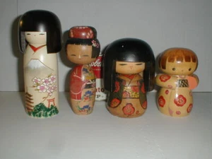 Japan Japanese 5" To 7" Wood Sosaku Kokeshi Doll LOT Vtg Geisha Art Figure - Picture 1 of 12