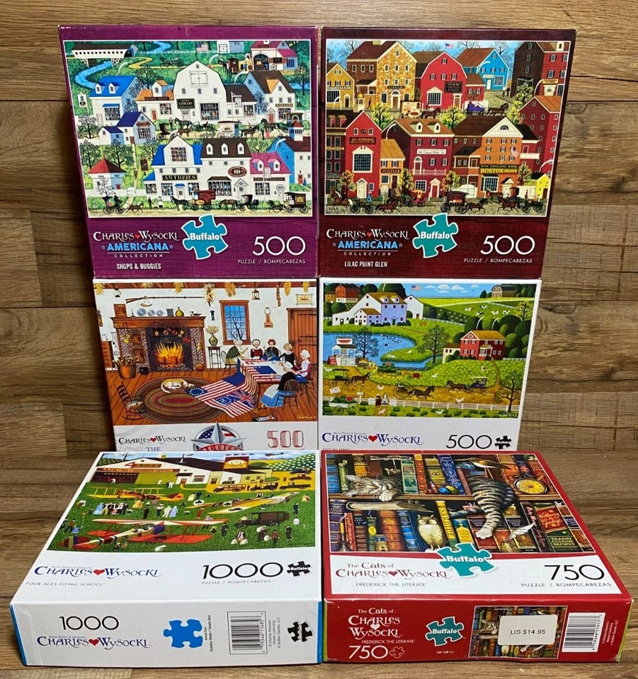 LOT OF 6 - CHARLES WYSOCKI - BUFFALO - 500 750 1000 PC PIECES  - JIGSAW PUZZLES - Image 1 of 4