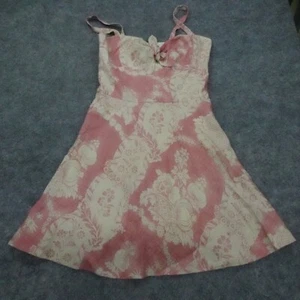 Ralph Lauren Dress Womens 14 Pink Cream Floral Linen Cotton Lined Blue Label - Picture 1 of 11