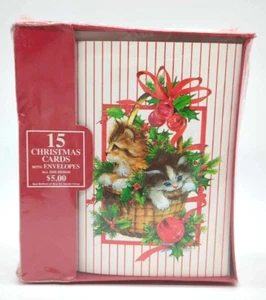15 Vintage 1970s Christmas Kittens Cards And Envelopes By Grand Award Sealed NOS - Picture 1 of 4