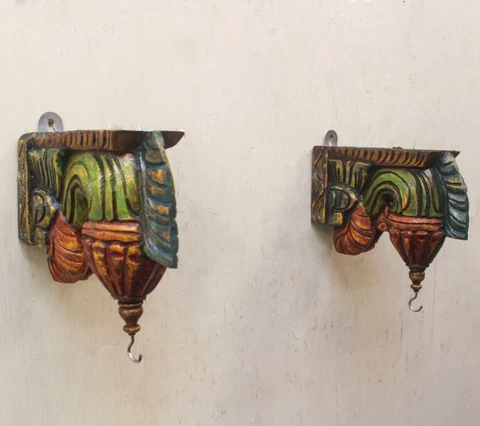 Wooden Wall Bracket Corbel Pair Vintage Home Decor Lamp Plant Hanger Hook Bodhil Cover