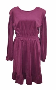 New MOLLY BRACKEN S Dress Purple Corduroy Velvet A Line Long Sleeve Fit & Flare - Picture 1 of 5