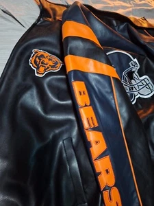 Very Rare Vintage NFLChicago Bulls SimilatedLeather Jacket, Polyvinyl! Sleek. - Picture 1 of 11