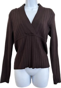 INC International Concepts Brown Silk Blend Sweater Sz Petite Medium V-Neck - Picture 1 of 6