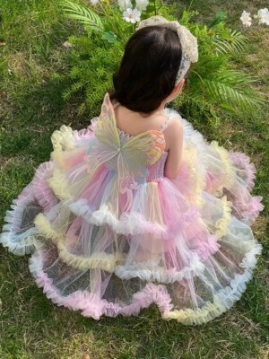 Princess Rainbow butterfly Birthday Dress Skirt Girls Fairy Party Kids Clothes - Image 1 of 4