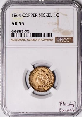 1864 Copper Nickel Indian Head Cent NGC AU-55; Pleasing Example - Image 1 of 4