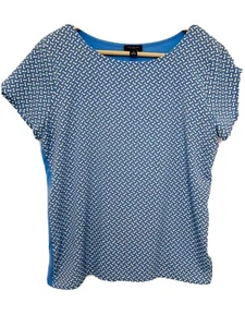 Ann Taylor Blue Printed Short Sleeve Blouse sz XS Shirt Summer Top - Picture 1 of 2