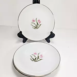 Grantcrest Fine China Bread Plate White with Pink Orchid 6 3/8" Set Of 4 - Picture 1 of 5