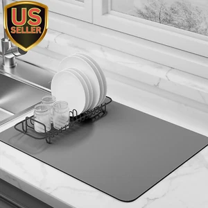 Dish Drying Mat for Kitchen Counter Super Absorbent Drainer Mats with Non-Slip R - Picture 1 of 8