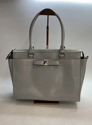 Kate Spade Gray Patent Leather Bow Satchel Top Handle Crossbody Bag Gold - Image 1 of 4