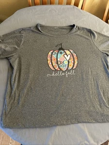 Graues Damen-T-Shirt Oberteil mit Blumenmuster "Kürbis" 2XL - Bild 1 von 8