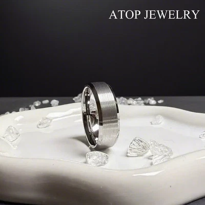 Men&Women Wedding Band Classic Tungsten Ring ATOP Sliver Carbide - Image 1 of 4