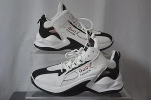 GUO Moda Hombre Blanco Negro Rojo Plata Zapatillas Reino Unido Talla 7 - Imagen 1 de 8