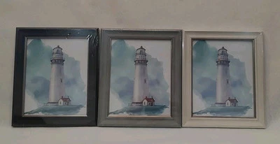Decoração náutica conjunto de 3 fotos emolduradas de faróis independentes/pendurados  - Imagem 1 de 4