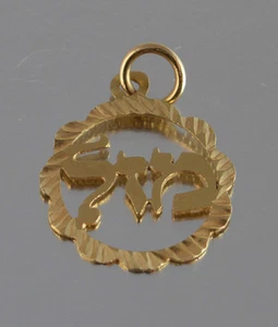 14K YELLOW GOLD VINTAGE   MAZEL/ LUCK   HEBREW  CHARM PENDANT ( CH297) - Picture 1 of 6