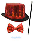 BO-B-2 Ringmaster Cabaret Show  Sequin Top Hat Dance Cane Bow Tie RED