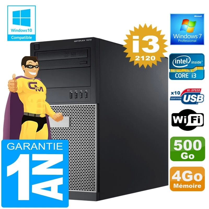 PC Tour DELL 7010 Core I3-2120 Ram 4Go Disque 500 Go Wifi W7 - Photo 1/1