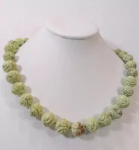 32 Collana Perline di Drago Intagliata Vintage 16mm Giallo Verde Cinese Pietra Dura Shou - Foto 1 di 10