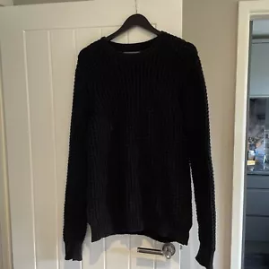 Allsaints Rok Crew Chunky Knit Men's Jumper Medium Black 100% Cotton - Picture 1 of 7