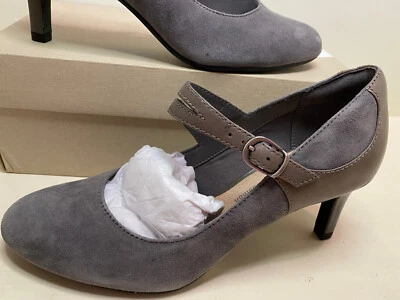 Clarks Dancer Reece Pumps Heels Gray Suede/Leather Ortholite Footbed Size 6.5 M - Image 1 of 4