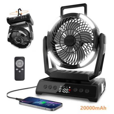 20000mAh Portable Camping Tent Fan w/ LED Light USB Rechargeable Ourdoor Indoor - Image 1 of 4