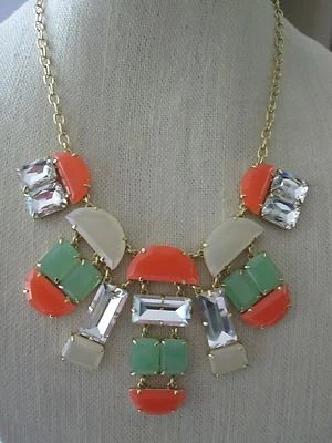 Collar llamativo de azulejos Kate Spade Varadero nuevo sin etiquetas - verde, naranja, blanco roto, transparente Foto 1 de 4