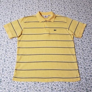 Lacoste Sport Polo Shirt Adult 4 Yellow Black White Striped Short Sleeve Mens - Picture 1 of 18
