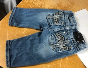 MISS ME Angel Wings Cross Rhinestone Studded Jean Bermuda Shorts Girls 10 used - Picture 1 of 16