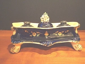 Antike Myolika Französisch Kobalt 3 Etagen Tintenfass - Bild 1 von 10