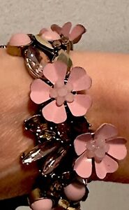 Simply Vera Wang 3D Pink Flower Bead Rhinestone Wide Stretchable Bracelet