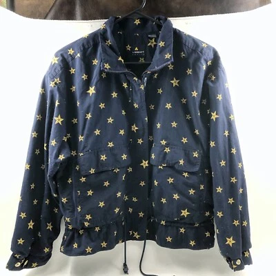 Lizsport Jacket  Petite -S Zip Blue Gold Stars Zipper Pockets Waist Draw String - Image 1 of 4