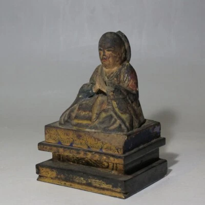[Y] Arte Budista Japonés Estatua de Madera Monje "NICHIRO-SHONIN" Hoja de Oro Era Meiji Foto 1 de 4