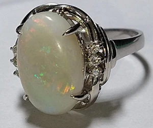 Solid platinum 4.4 carat natural opal diamond ring 6.28 grams  pt900 *GIA - Picture 1 of 24
