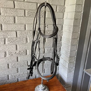 Aramas Raised Padded Dressage Bridle w/ Flash w/Leather Web Reins - Black - Cob - Picture 1 of 17