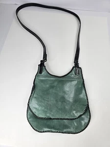 Boho Bag Leather Green And Black Leather Strap Hippie Crossbody Y2K Vtg Travel - Picture 1 of 8